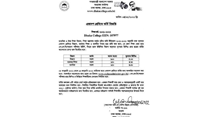 Dhaka College HSC Admission 2022